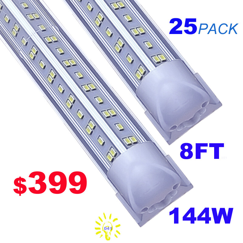 8FT Led Tube Light Bulbs 144W 8 Foot Led Shop Lights 6500K 25 PCS Led Bulb Light