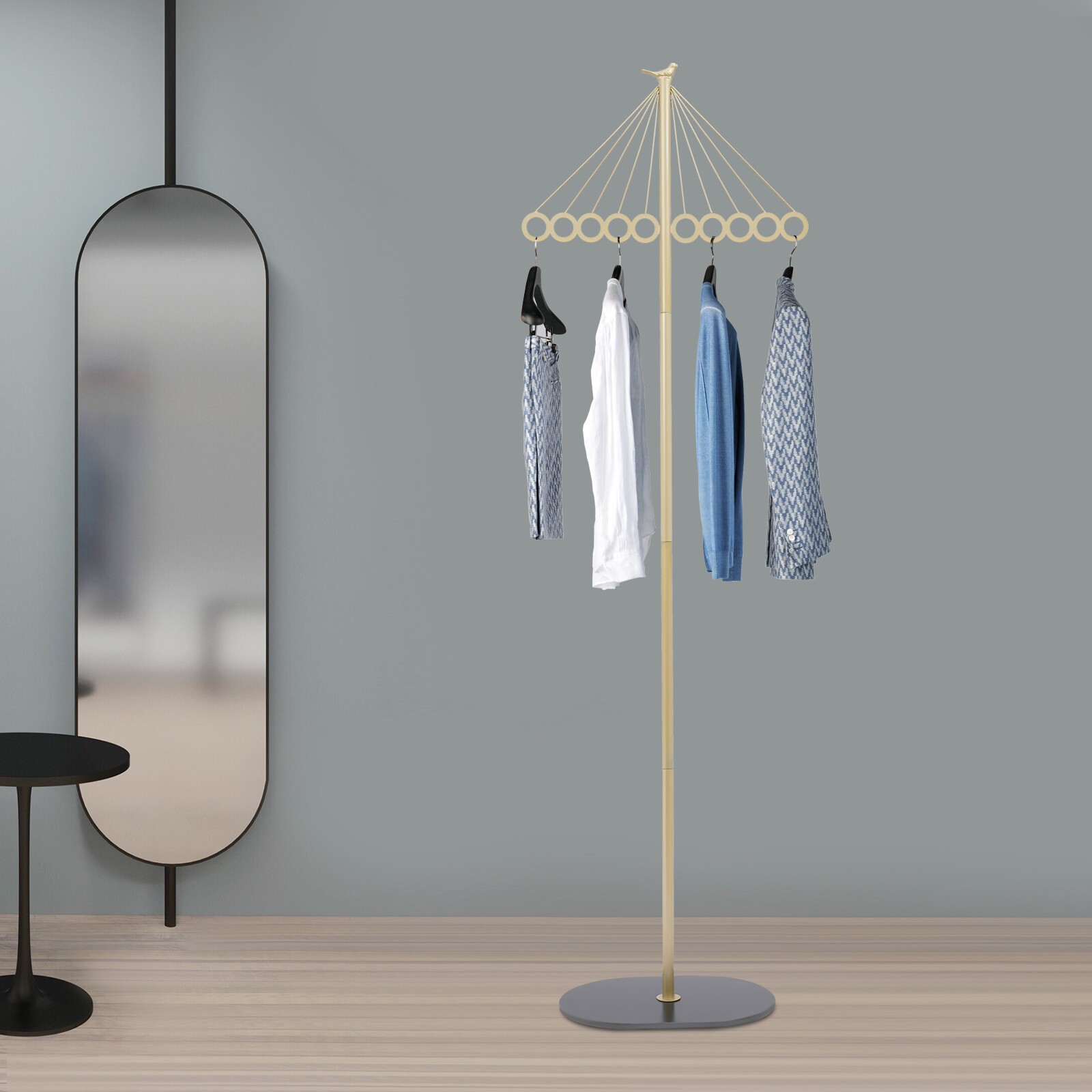 Umbrella-shape Shelf Metal Clothing Rack Entrance Clothing Rack with 10 Hooks