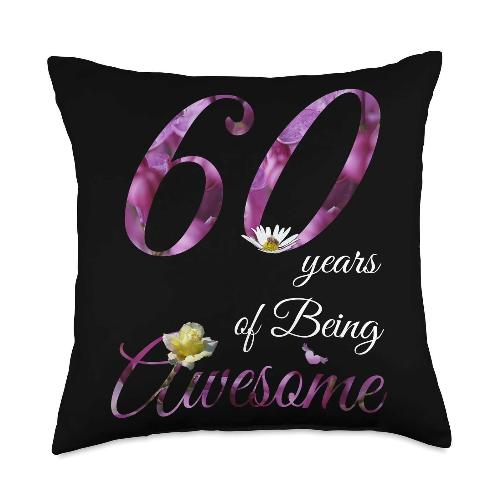 60 Year Old Shirt Awesome Floral 1964 60th Birthday Gift Throw Pillow 18x18 M...