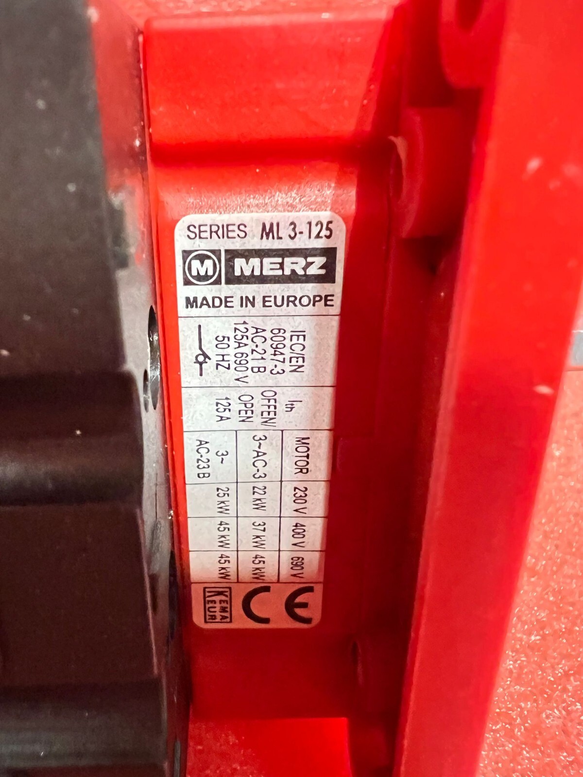 Merz ML 3-125 Main Switch 3-Pole AC3 125A 37kW