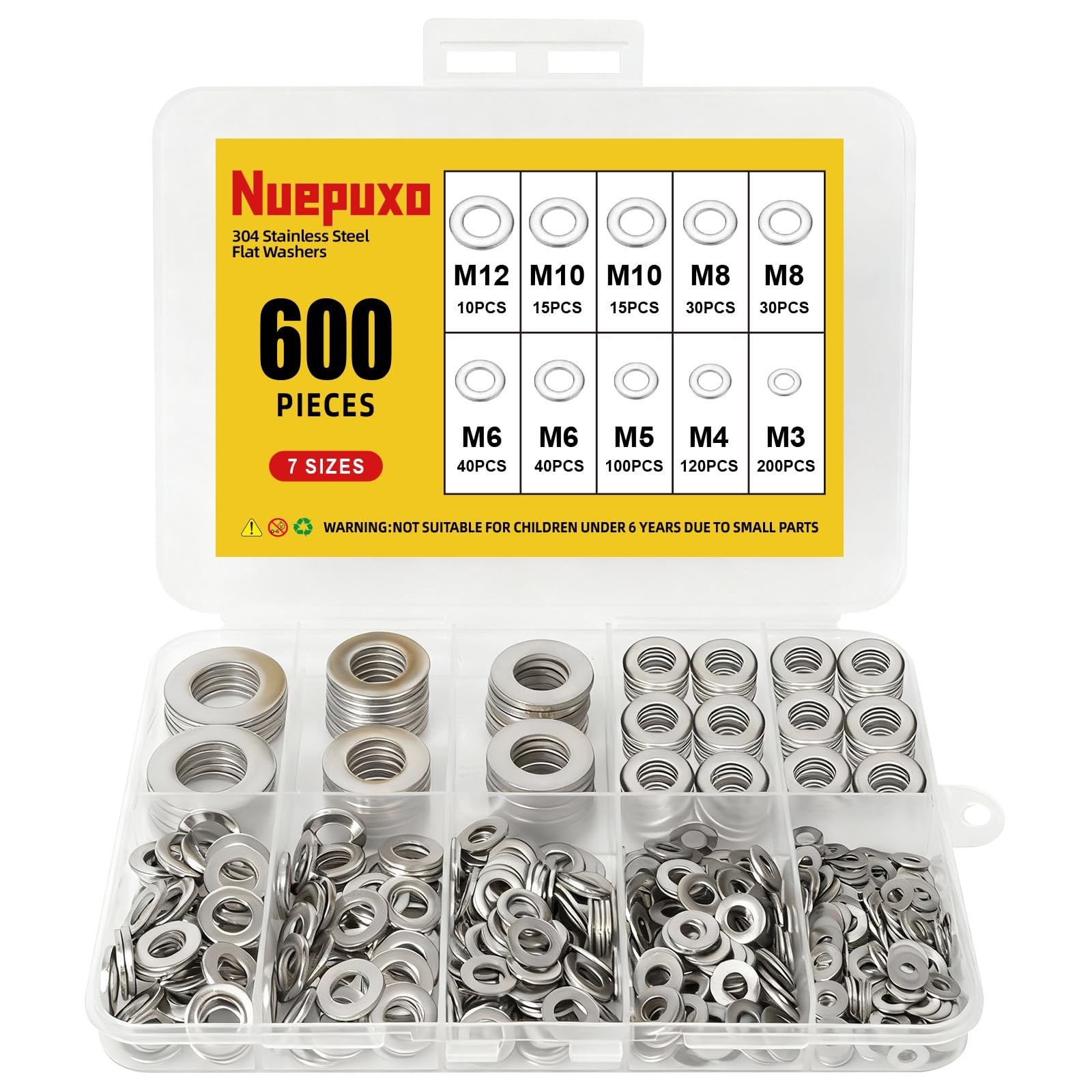 600PCS Flat Washers Assortment Kit, 304 Stainless Steel Metal Washers, 7 Size...