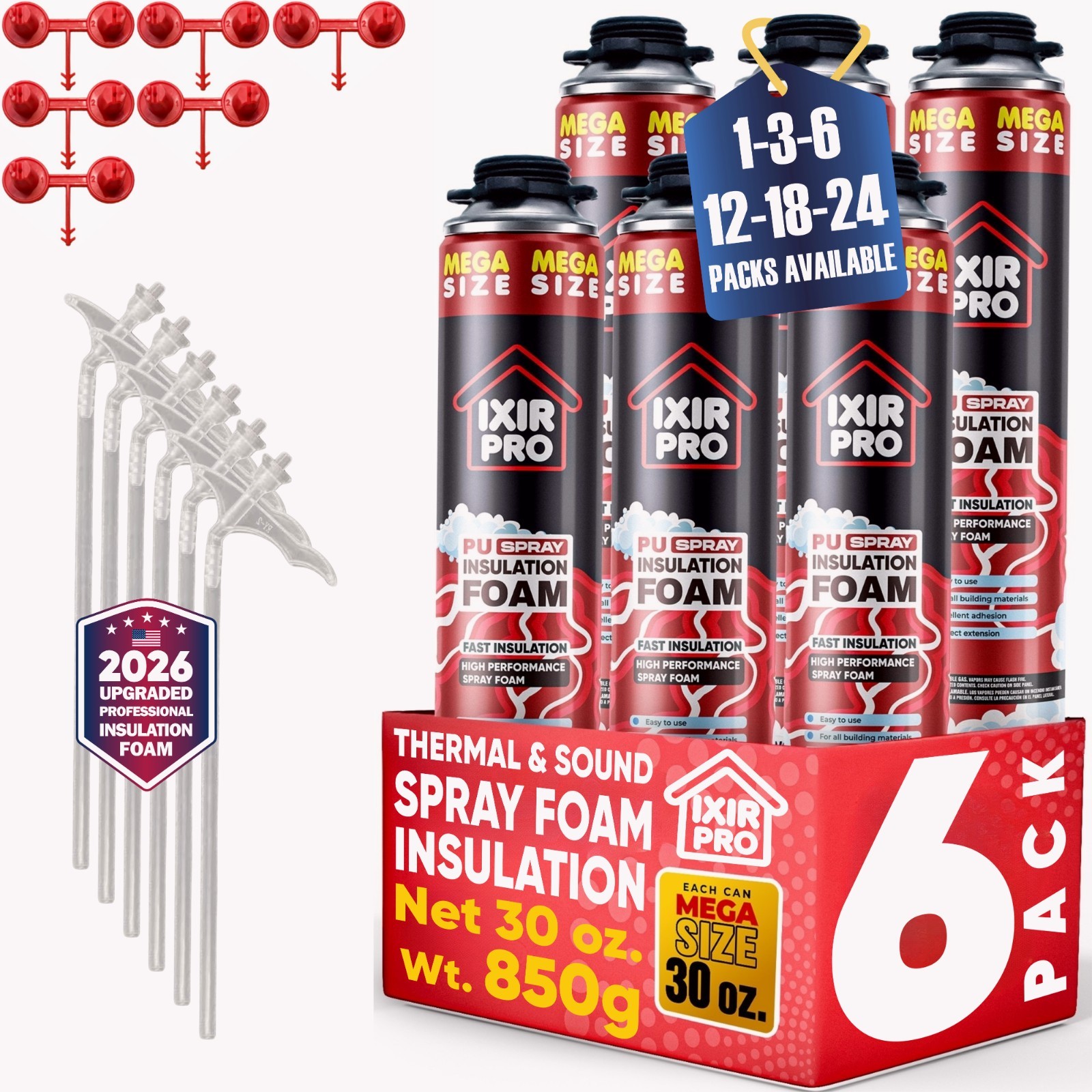 Mega Size Spray Foam Insulation Can (6x30 oz. / 850 g) 150 Board ft/sq