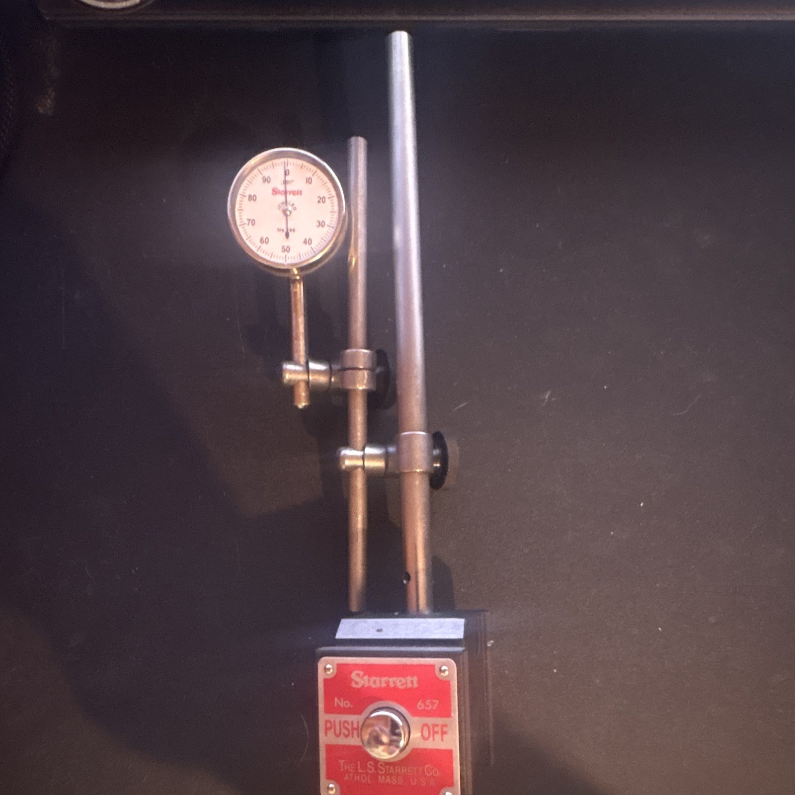 Starrett 657 Magnetic Base Indicator Holder Stand w/ Dial Indicator