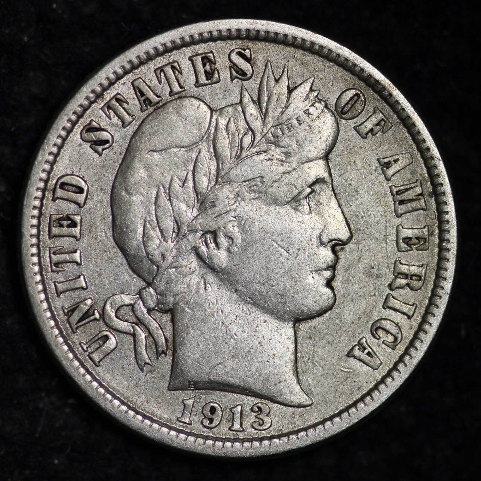 1913 Barber Silver Dime CHOICE AU FREE SHIPPING W8 WCF 