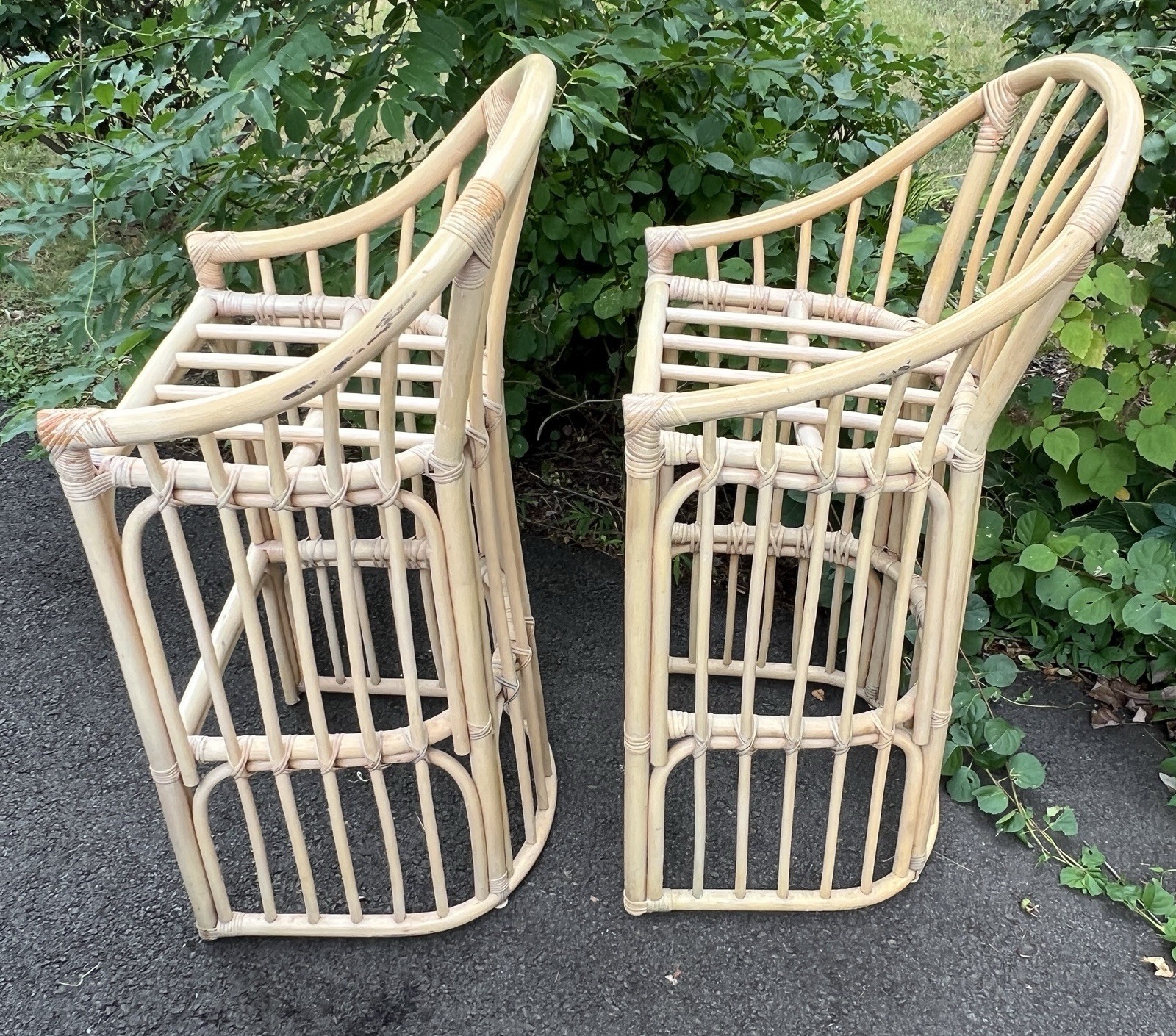Vtg Rattan Bamboo Bar Stool Set Pair 42"H x20"W x16.75"L *LOCAL PICKUP NJ 07753*