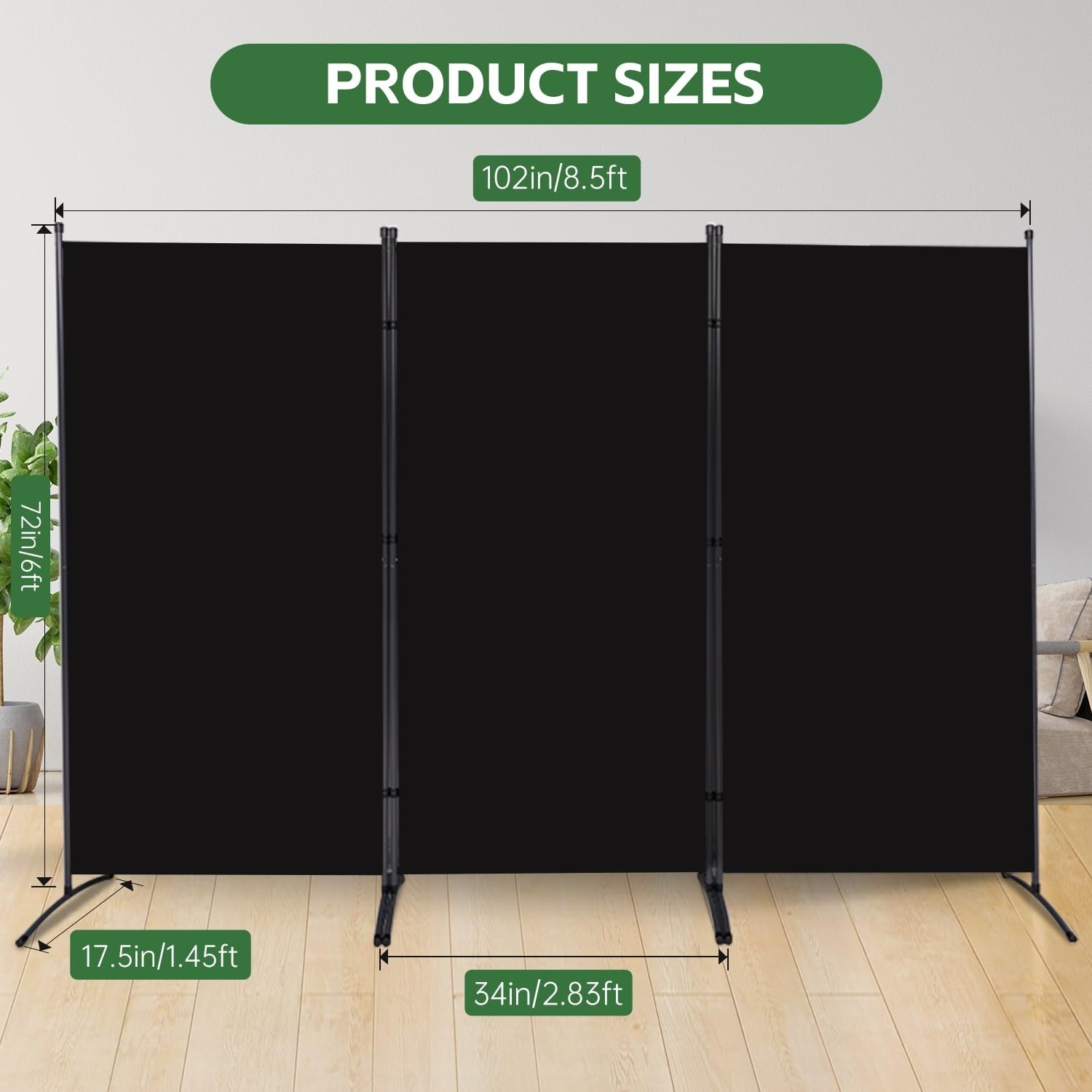 Room Divider Folding Privacy Screens, Portable Room Divider Panel 3 Panel Par...