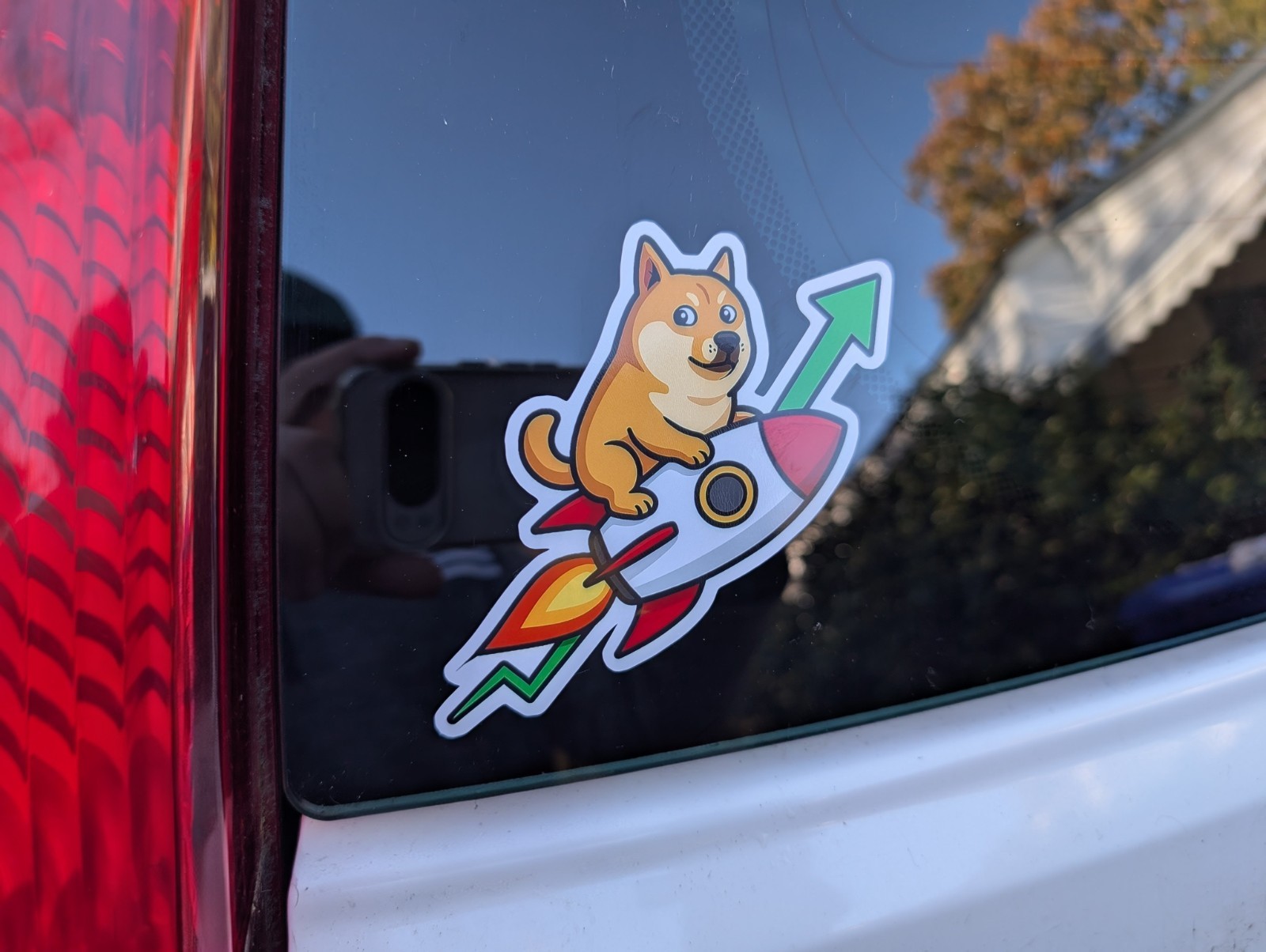 Dogecoin To The Moon 4x4 | Shiba Inu Rocket Crypto Vinyl Decal Bumper Sticker