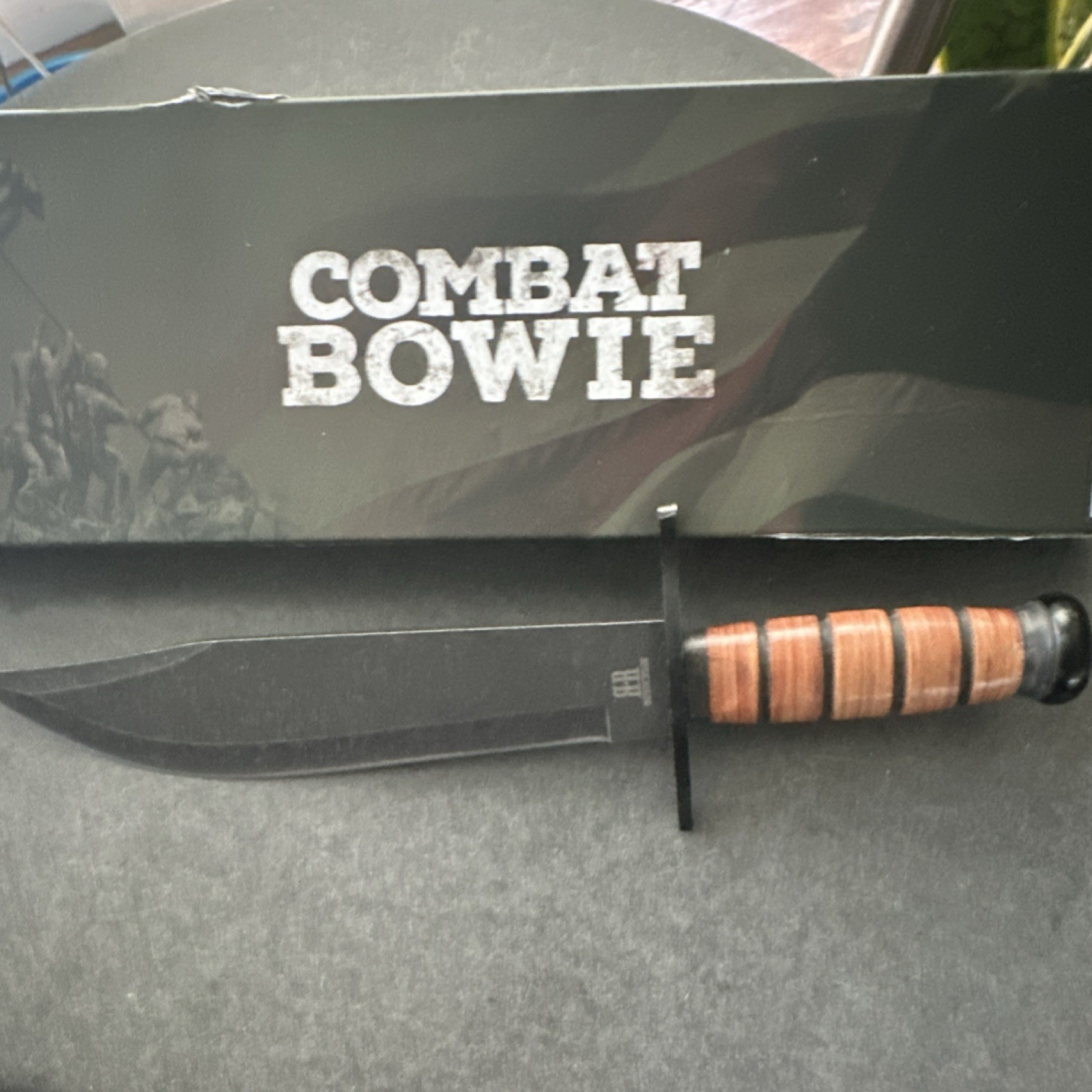 Rough Ryder Combat Bowie Knife Stainless Steel Leather Handle w/ Sheath