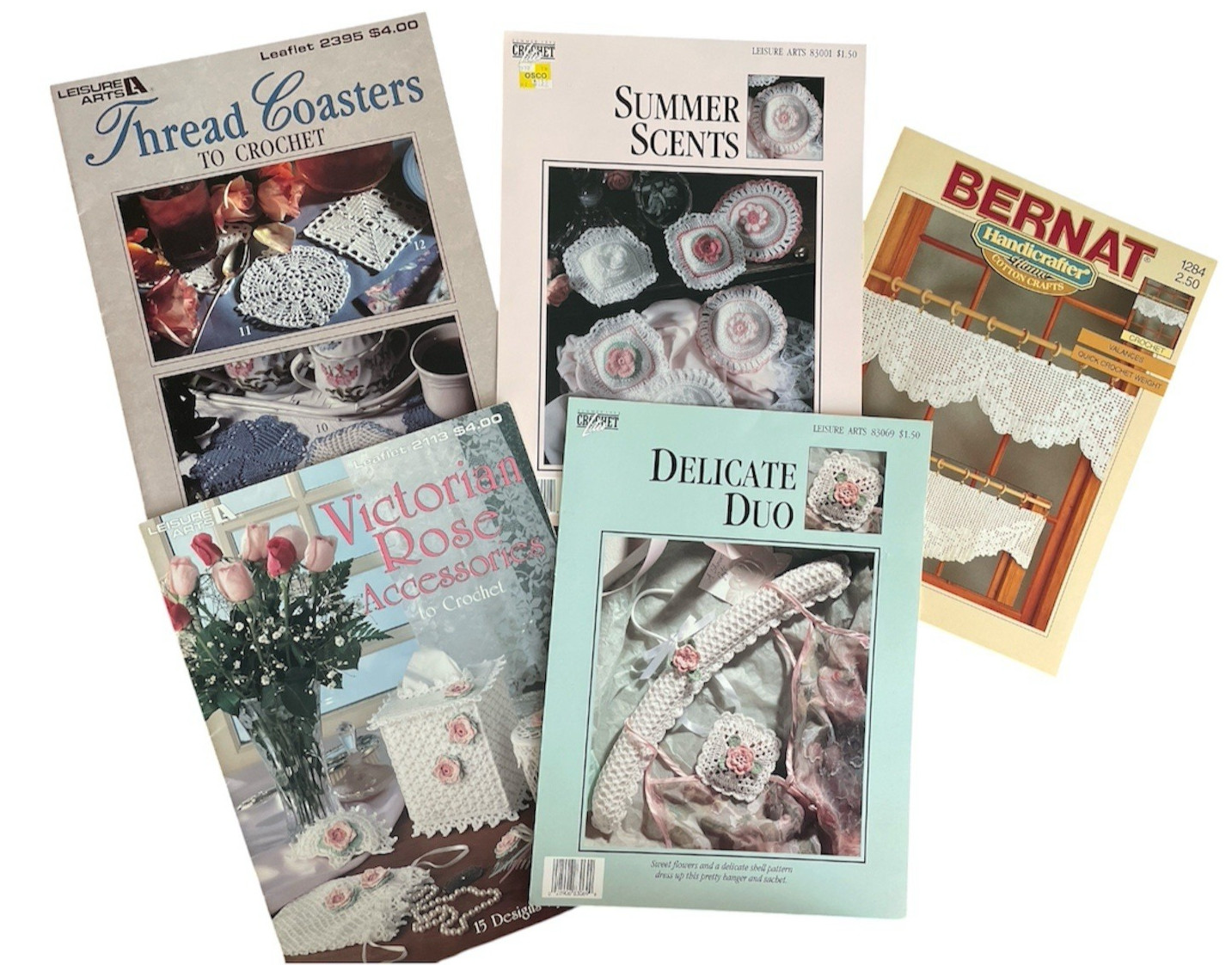 Lot of 5 Leaflets Victorian Accessories to Crochet Bows Rose Hanger Sachet Bags
