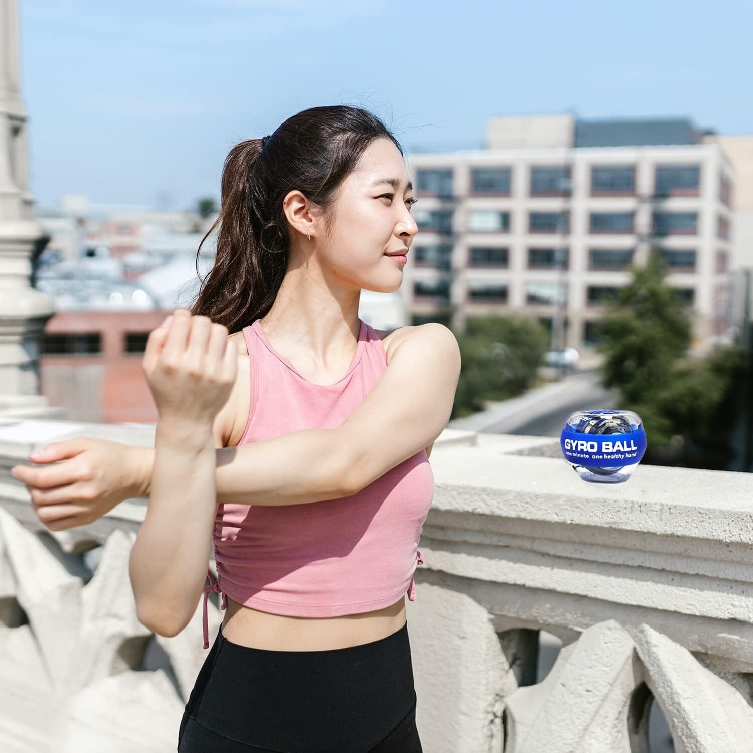 Auto-Start Power Gyro Ball, Metal Ball Center,Hand Wrist Forearm Trainer and Fin