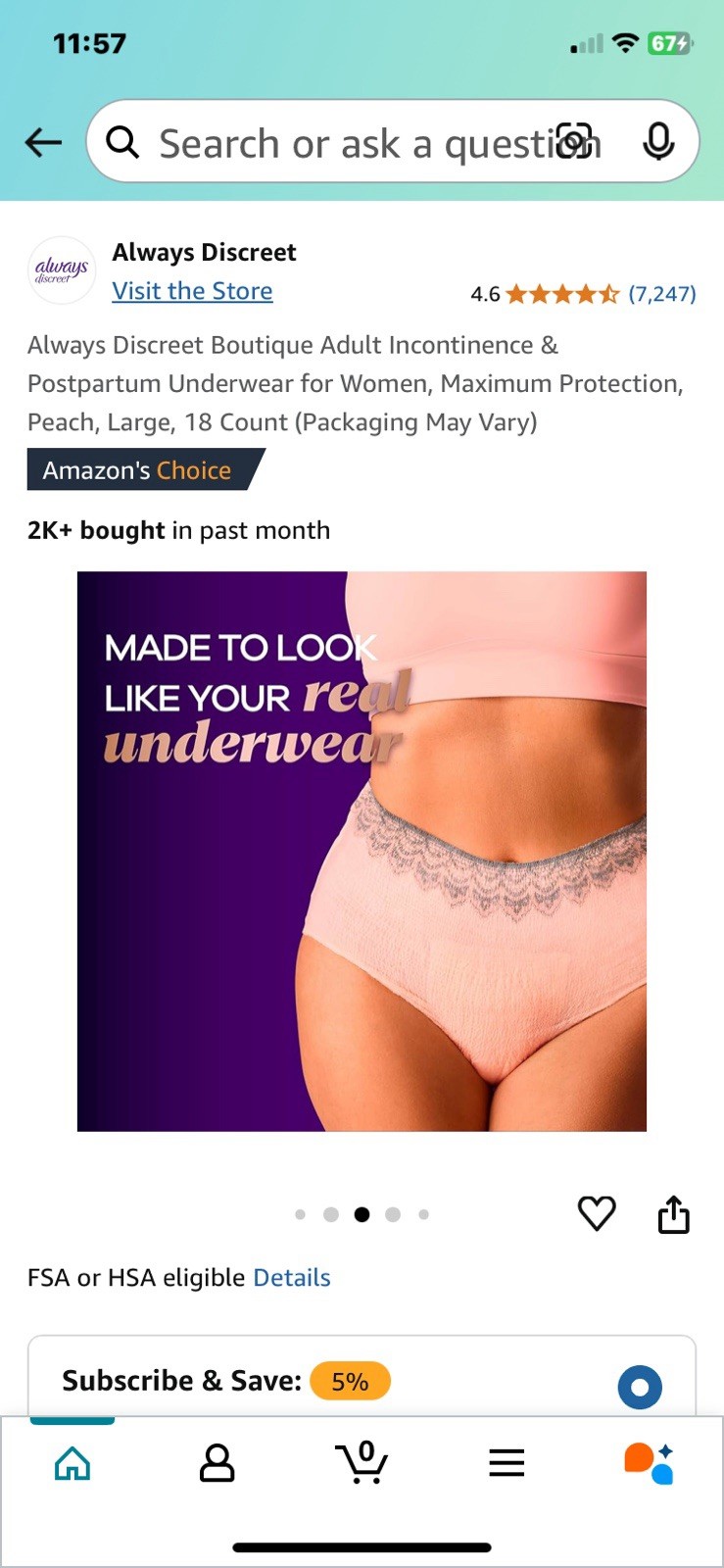 Always Boutique Incontinence Underwear for Women Discreet Protection Size L 22Ct