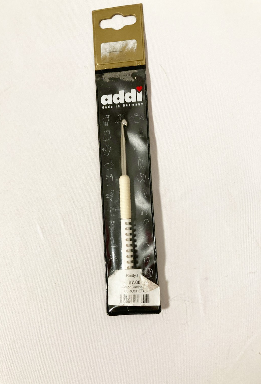 addi Crochet Hook Aluminium US G White Grip Handle 4.5mm