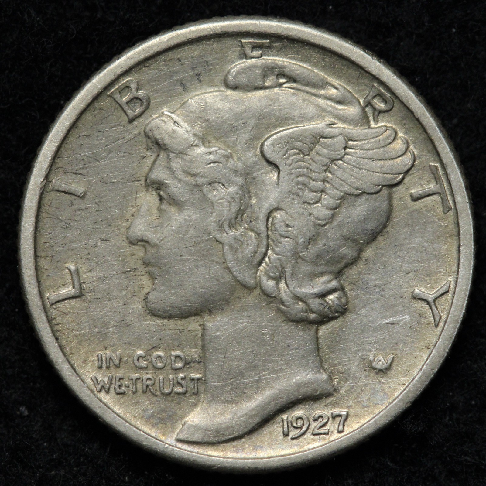 1927 Mercury Silver Dime AU E305 WTF