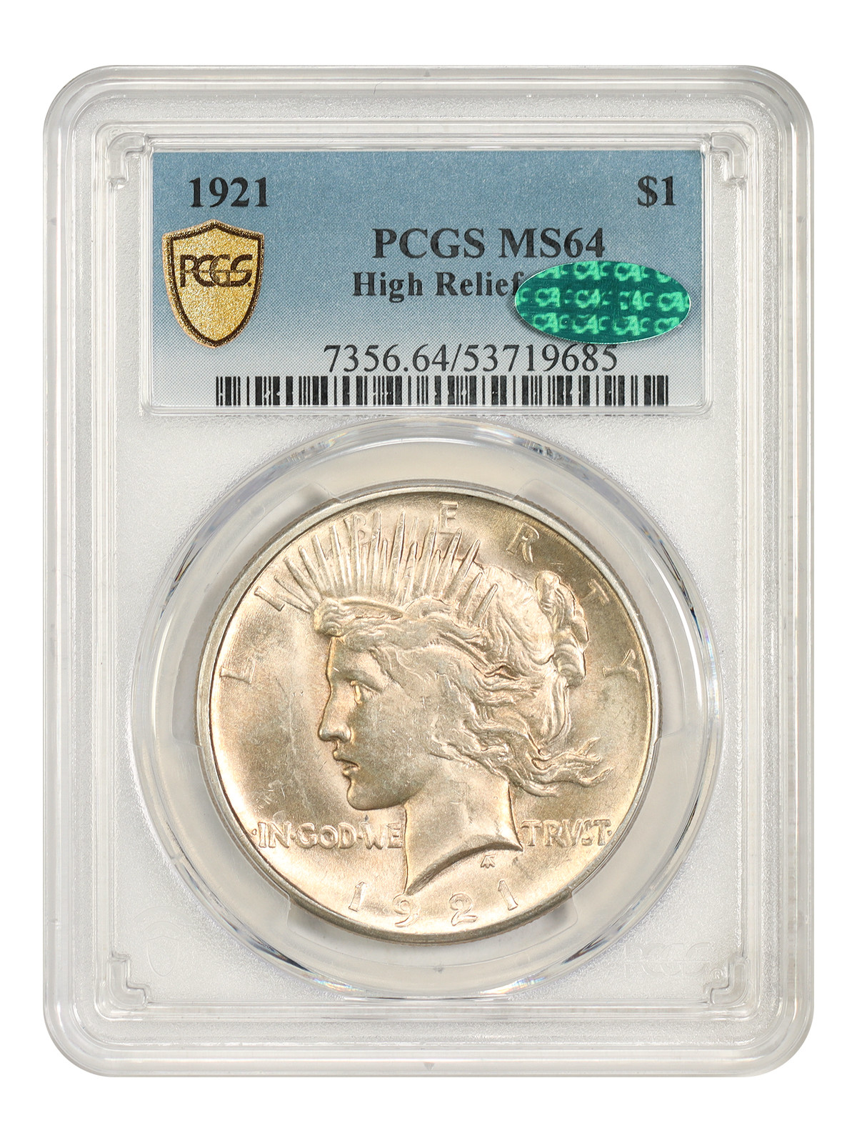 1921 $1 High Relief PCGS/CAC MS64 - Peace Dollar - Key First Year Issue