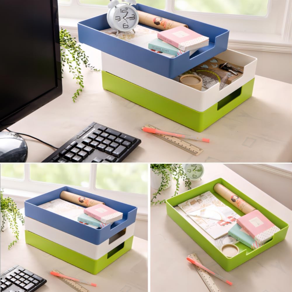 A4 Stackable Plastic Paper Trays, Desk Organizer, 2~Pack Green