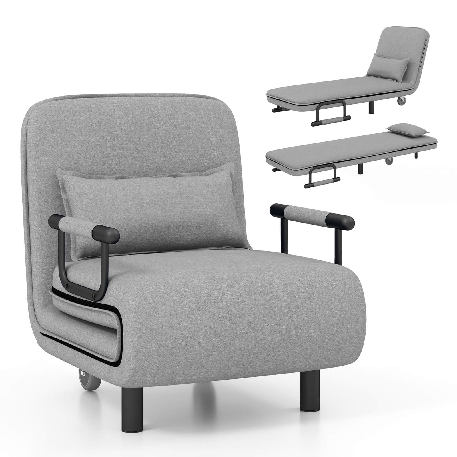 3-in-1 Convertible Sofa Bed with 5-Position Adjustable Backrest & Lumbar Pillow