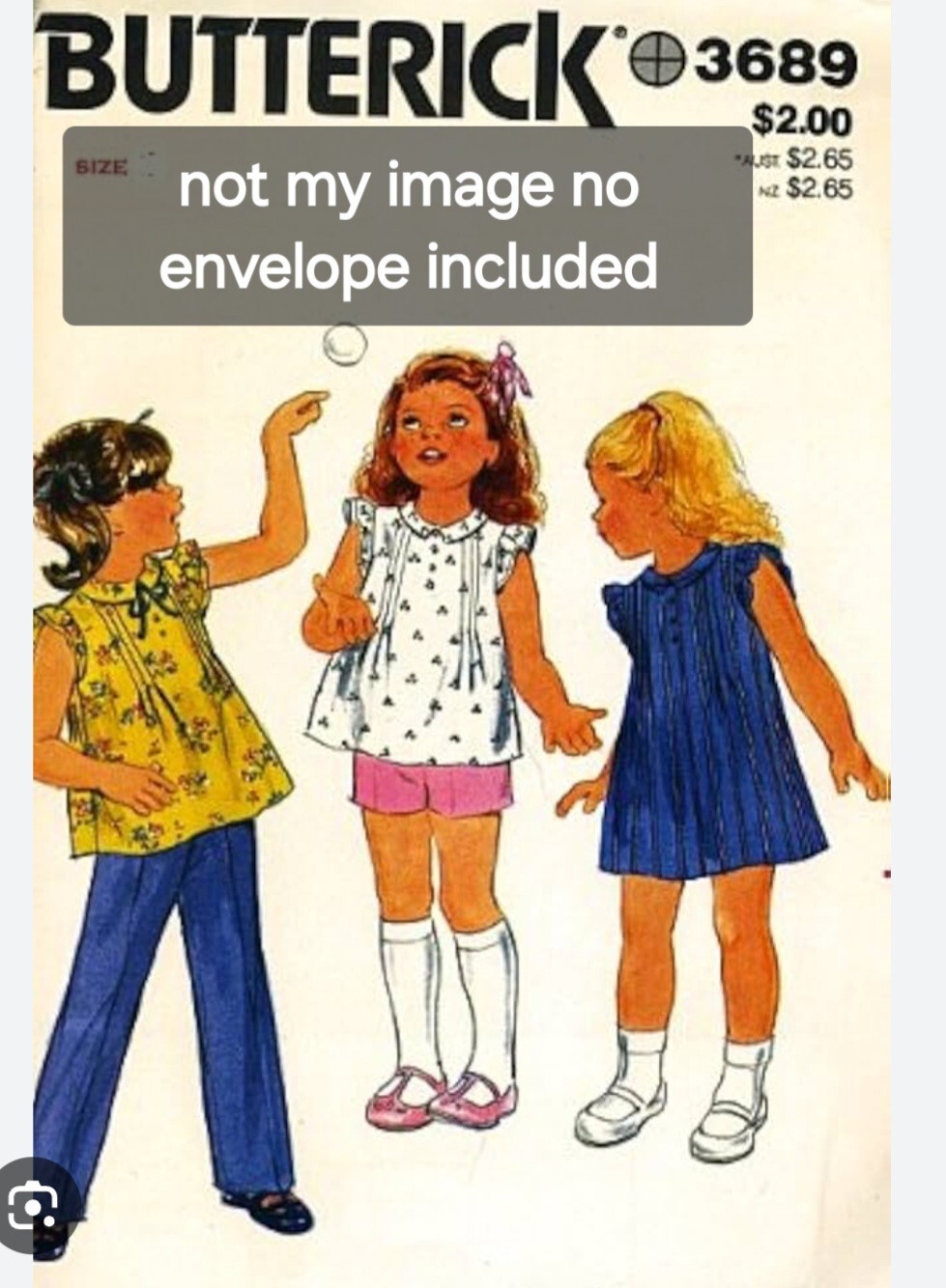 Vintage Butterick Girls' Dress/Top/Shorts/Pants Pattern #3689 Size 2 UNCUT