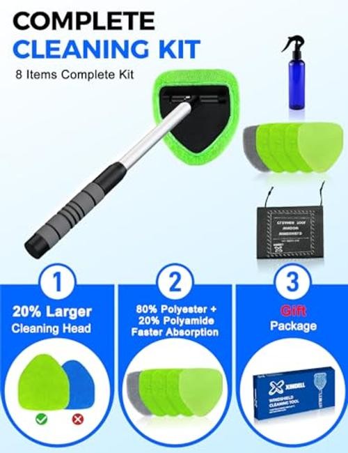 XINDELL Windshield Cleaner Tool – Car Interior Window Cleaning Kit with 19in