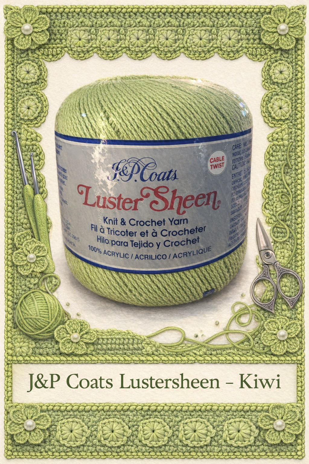 Vintage 🧶 J&P Coats Lustersheen - Kiwi 🧶New - NOS Crochet Thread