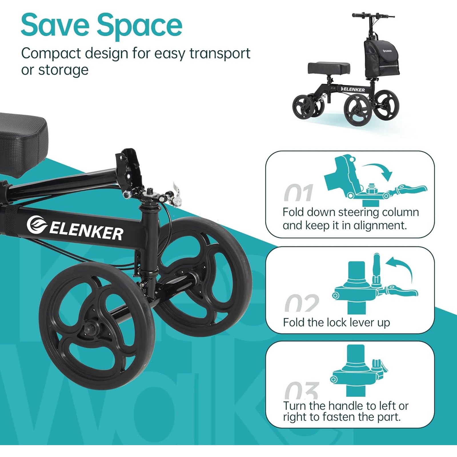 Elenker MT-9251 Black Unisex Knee Walker