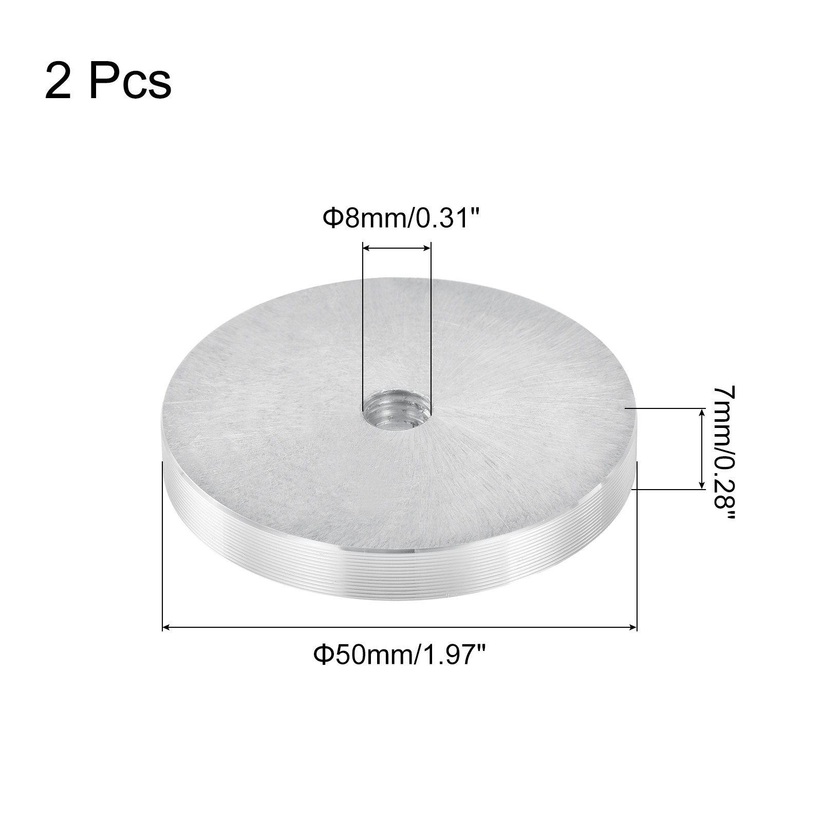 2Packs, M8 Thread 50mm Diameter Round Shape Aluminum Disc Hardware Silver