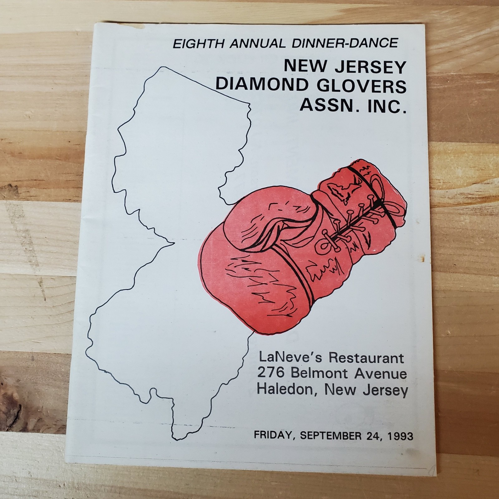 9/24/1993 NEW JERSEY DIAMOND GLOVERS ASSN. 8th annual dinner dance program book