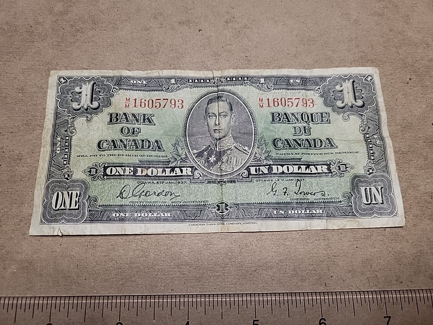 🇨🇦 Canada 1 dollar 1937 BC-21 P-58d M/M  Gordon / Towers  F banknote 012724-17