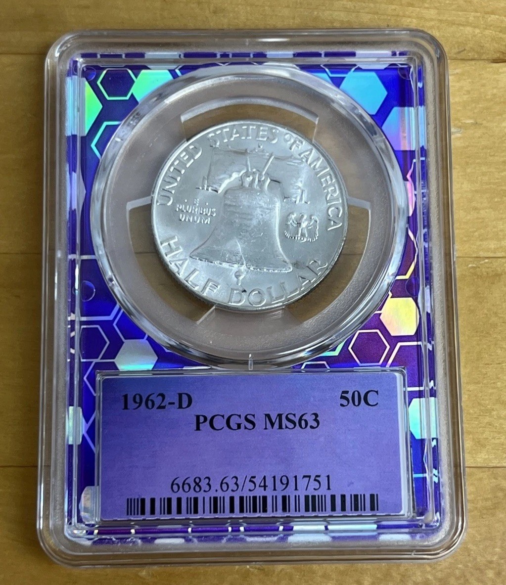 1962 D PCGS MS63 Franklin Silver Half Dollar Trader Bea Purple Core