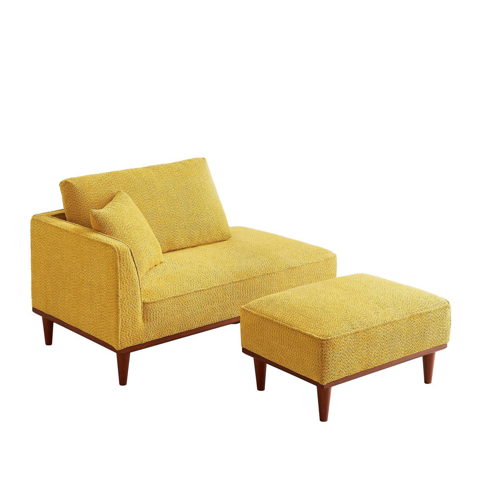 Yellow Fabric Chaise Lounge and Ottoman, Convertible for Living Room Bedroom