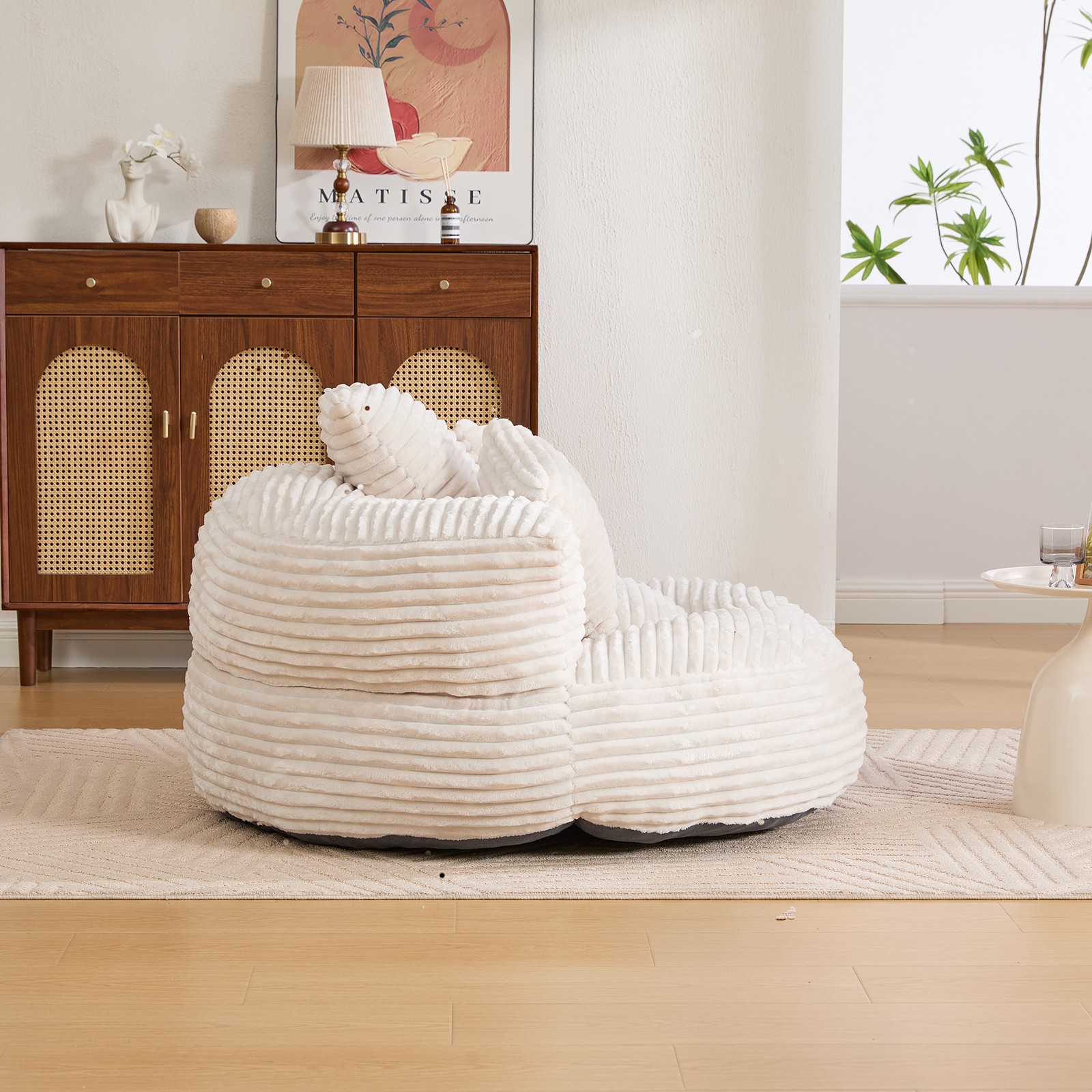 Oversized Corduroy Bean Bag Chair w/ Memory Foam Filled & Pillows for Apartment