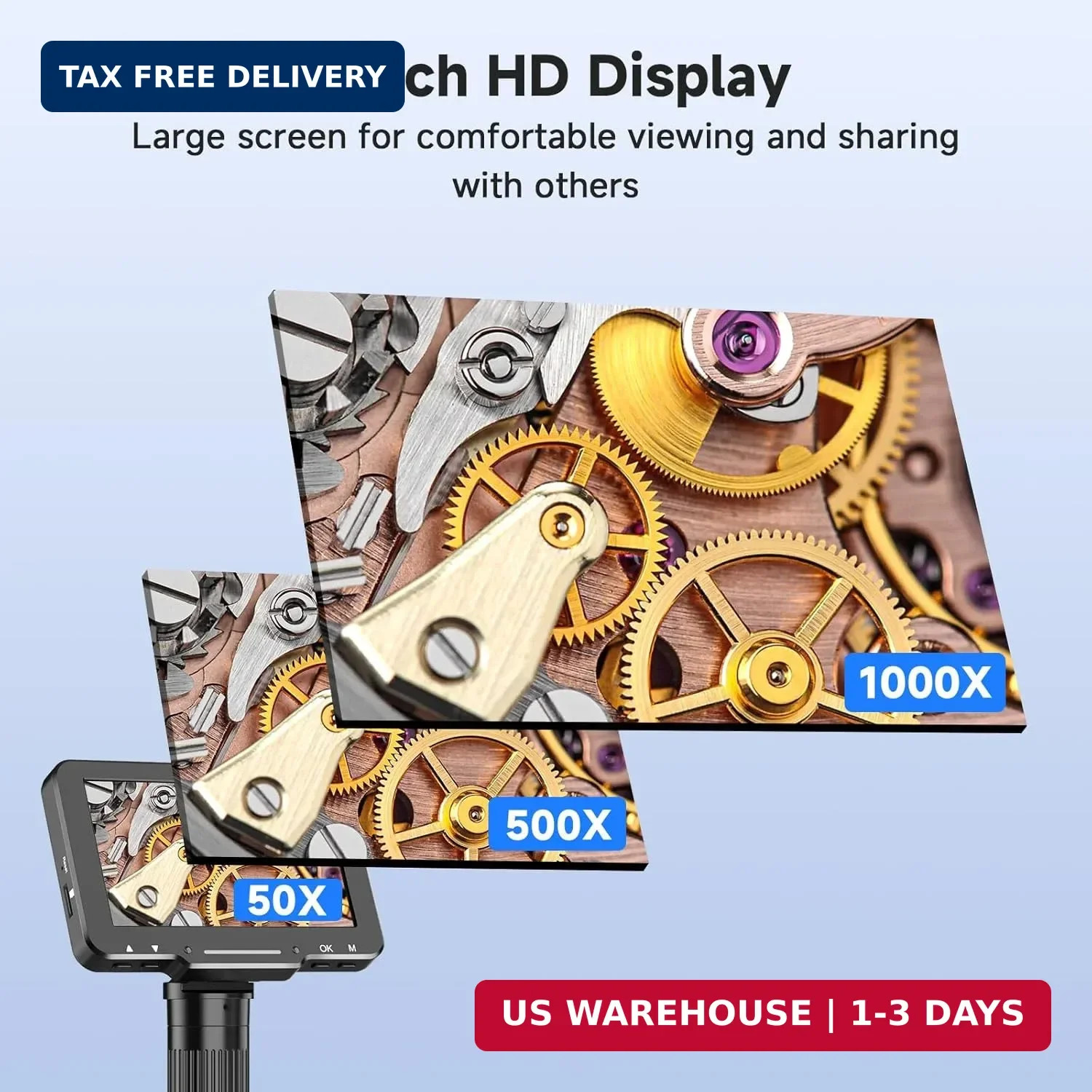 5" LCD Digital Soldering Microscope with Flexible Stand, 1000X Magnification for