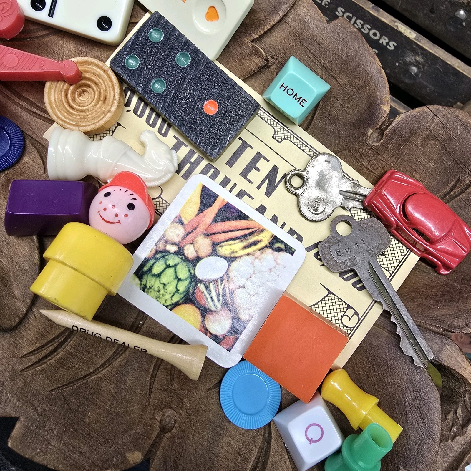 Vintage Found Object & Game pieces lot for Mixed Media Assemblage Art