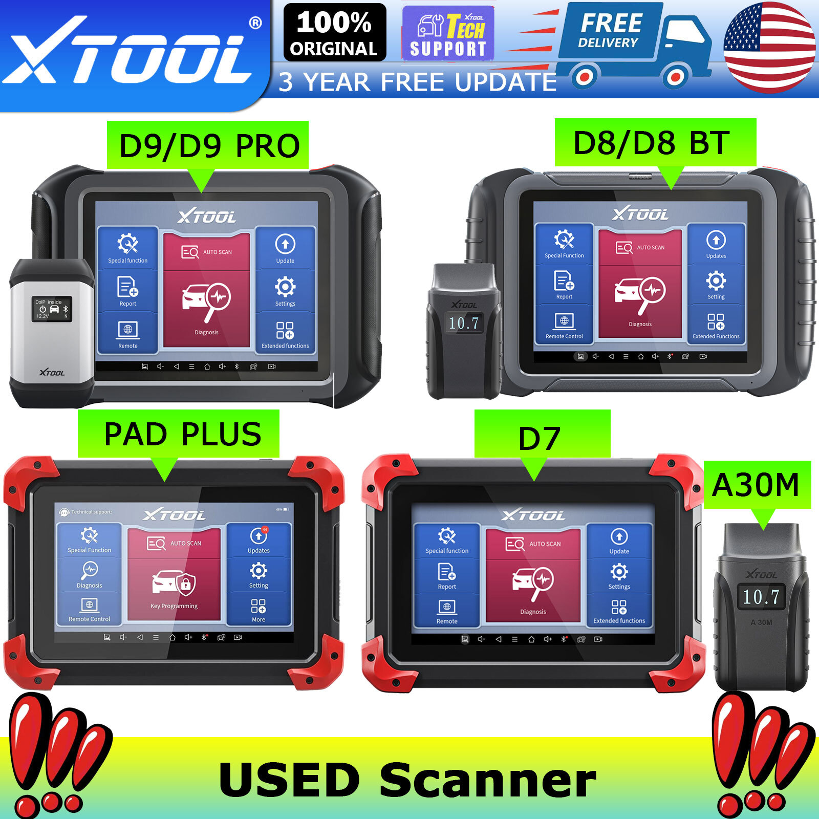 XTOOL D7 D8-BT D9-BT PAD PLUS A30M Full System Diagnostic Scanner Car Key Coding