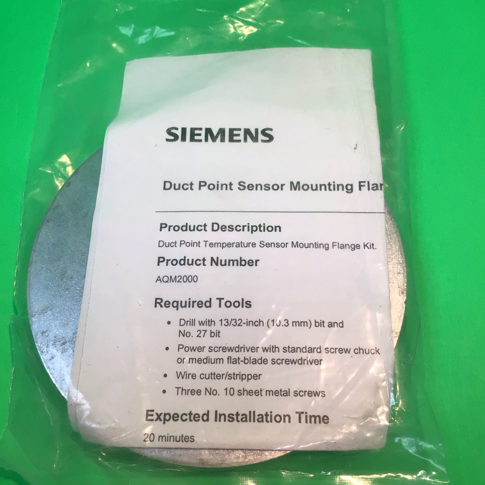 AQM2000 Siemens Duct Point Sensor Mounting Flange Kit