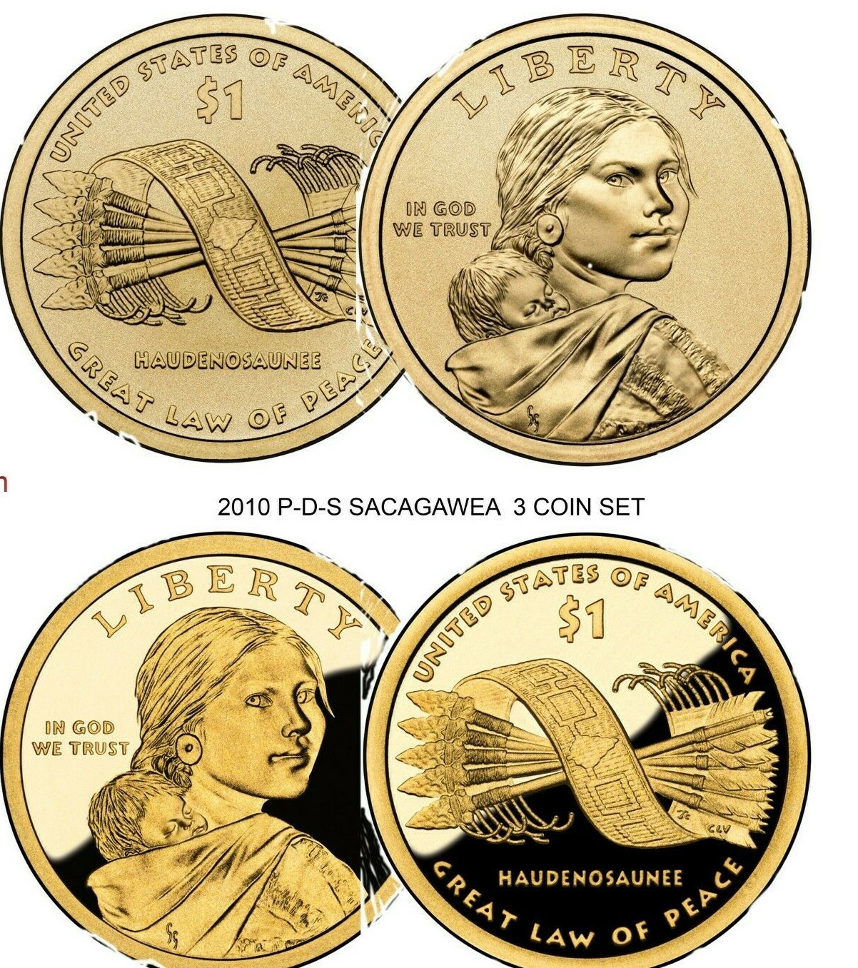 2010-P-D-S $1 Sacagawea/Native American Dollar 3 Coin Set Proof & Uncirculated