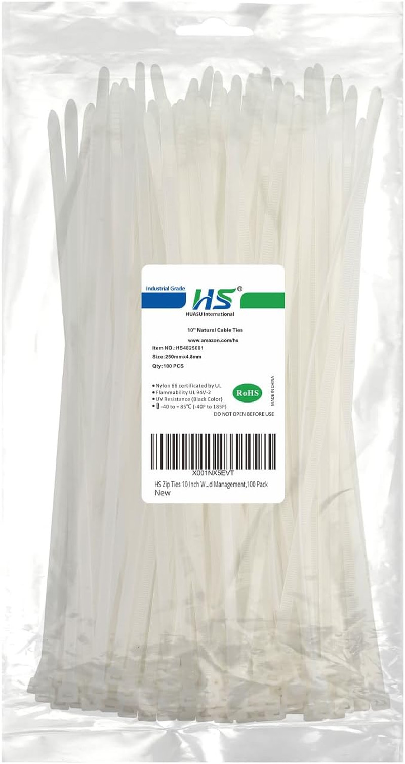 Zip Ties 10 Inch White 50 LBS Nylon Medium Clear Cable Ties Straps Strong for Bi