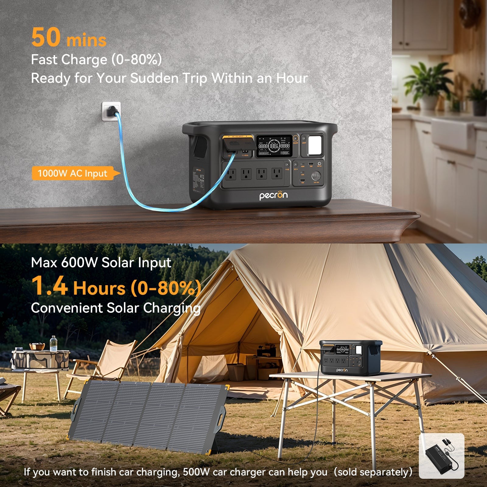 PECRON F1000LFP Portable Power Station Solar Generator for Off-grid Expandable