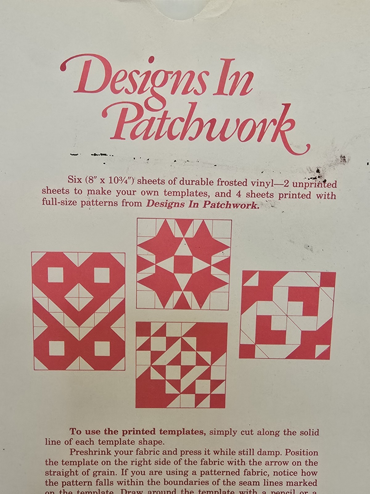 Quilting "Designs In Patchwork" Vinyl Template Patterns Oxmoor House Vintage 4
