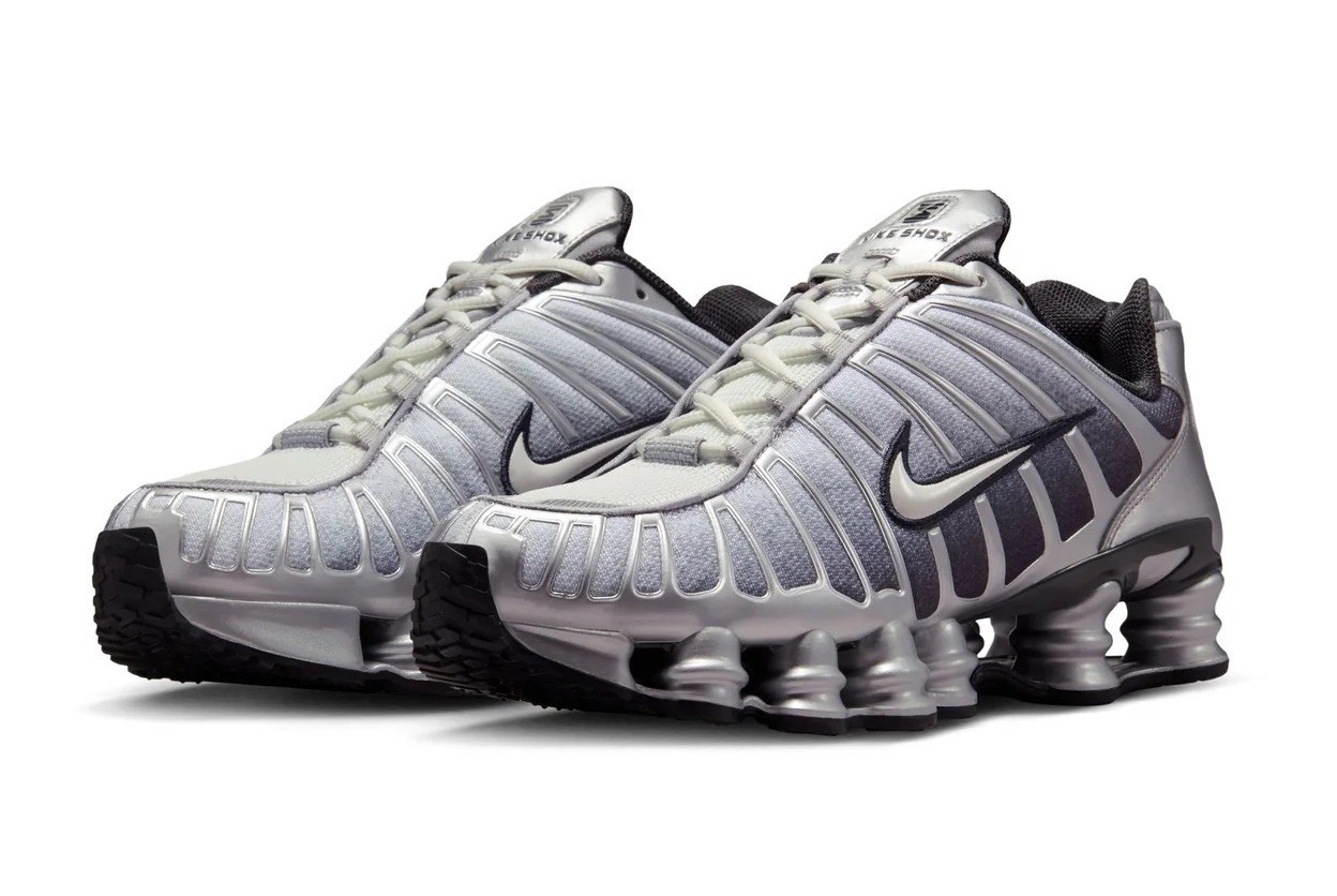 Nike Shox TL Print Metallic Silver Grey Shoes Mens Size US 11.5 Casual Sneakers✅