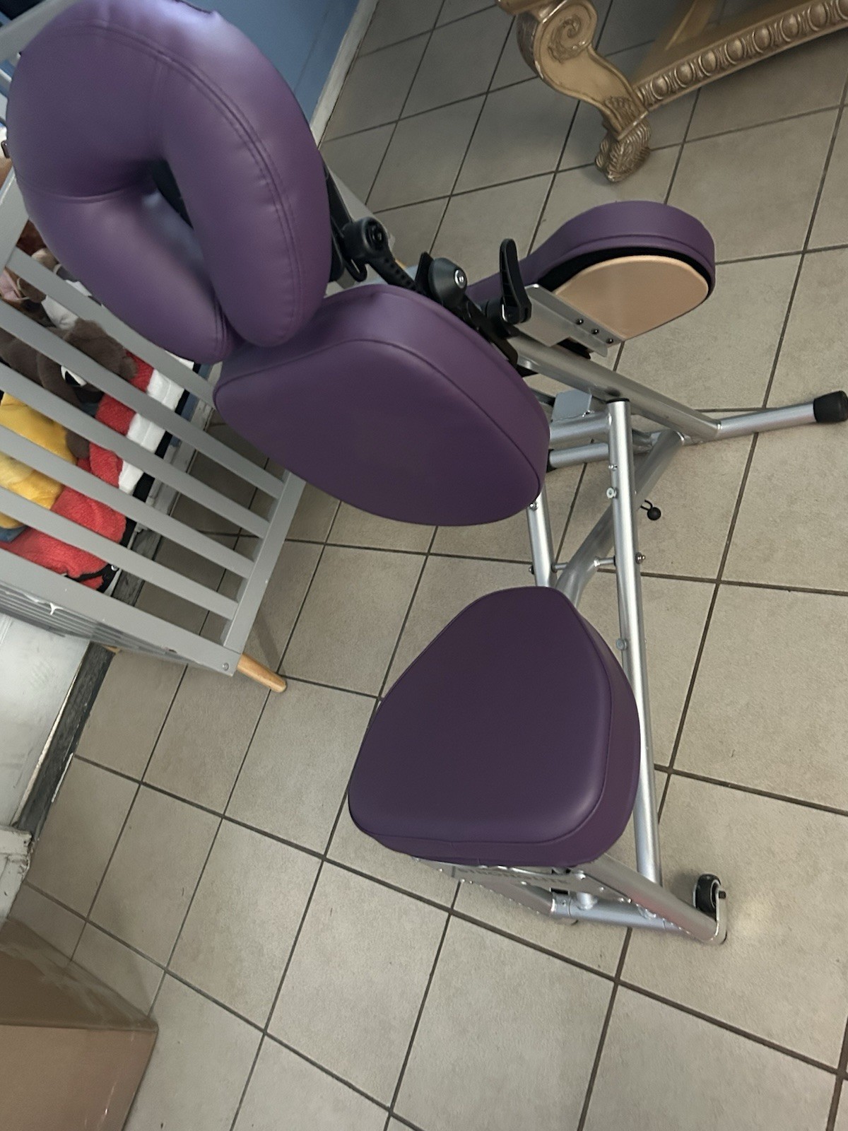 Stronglite Portable Foldable Massage Chair, Purple, Metal/Faux Leather