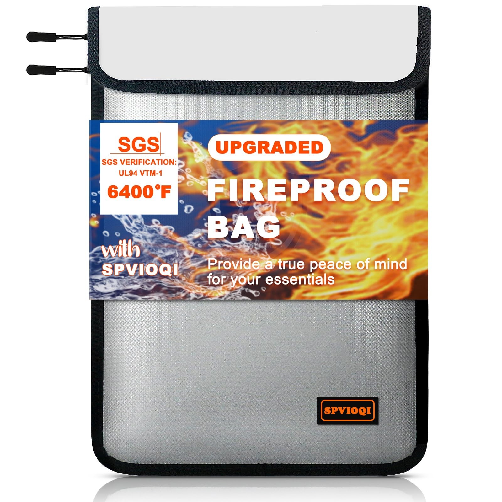 Fireproof Document Bag 6400F Money Cash Pouch Zipper Reflective Double Pack