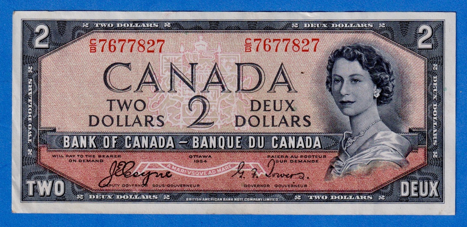 CANADA $2 1954 BC-30a / P-67a  QE II Circ Note(VF+) DEVIL'S FACE 👿  C/B 7677827