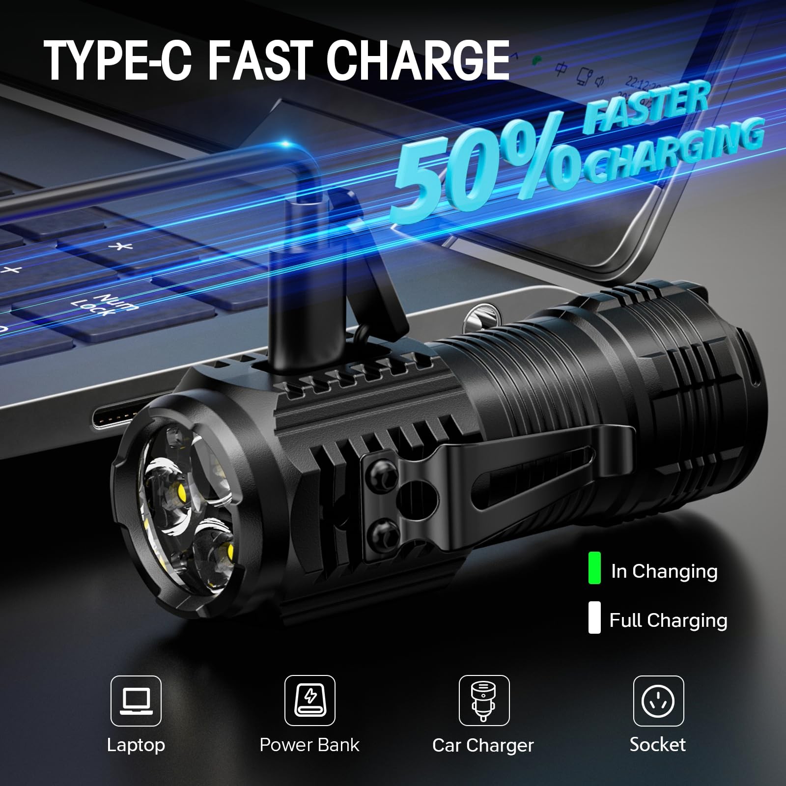 LETMY Rechargeable Mini Flashlights with Magnetic Base, 2 Pack 2 pack, Black