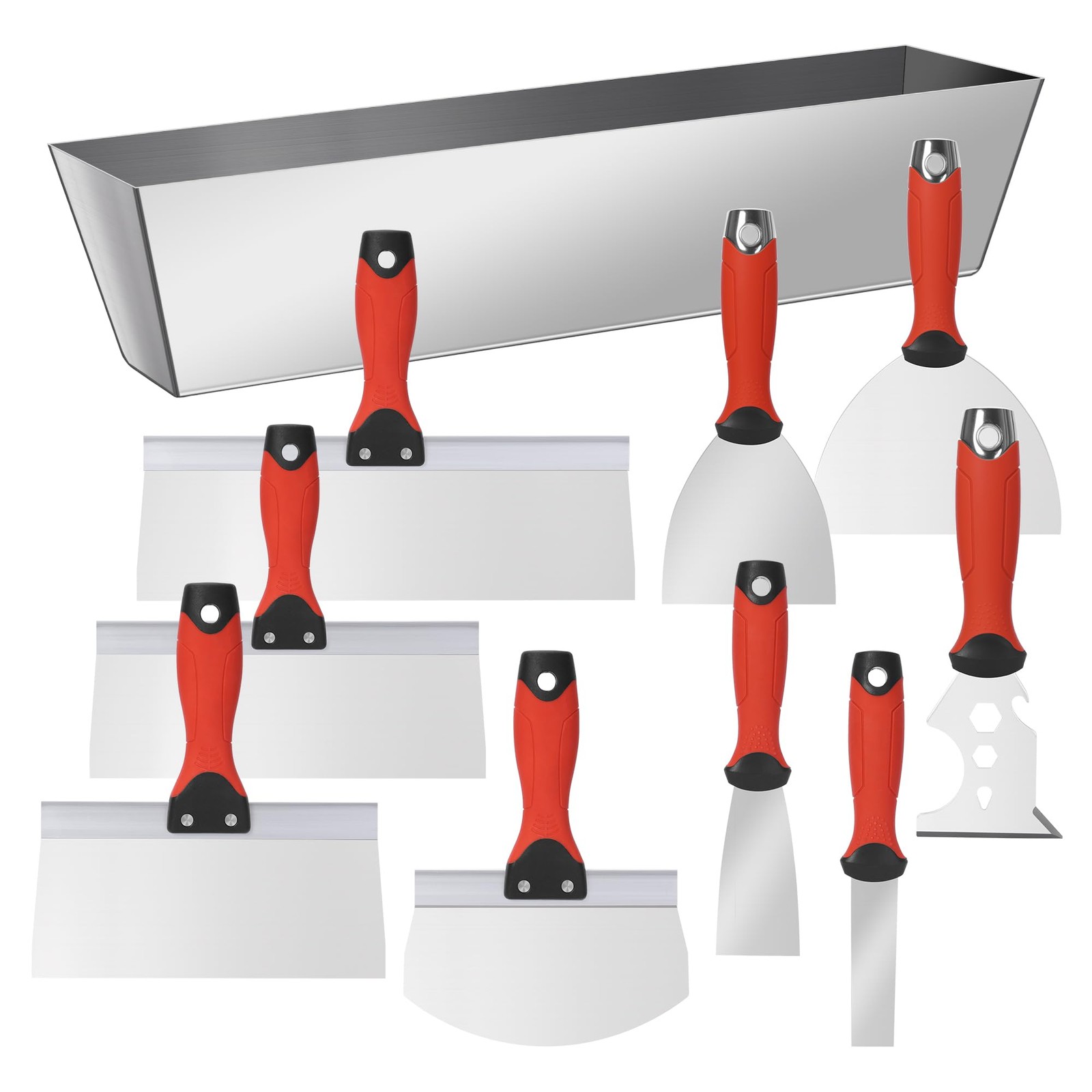 10Pcs Drywall Tool Kit, Stainless Steel Putty Knife Set with 1"-6" Knives, 8"...