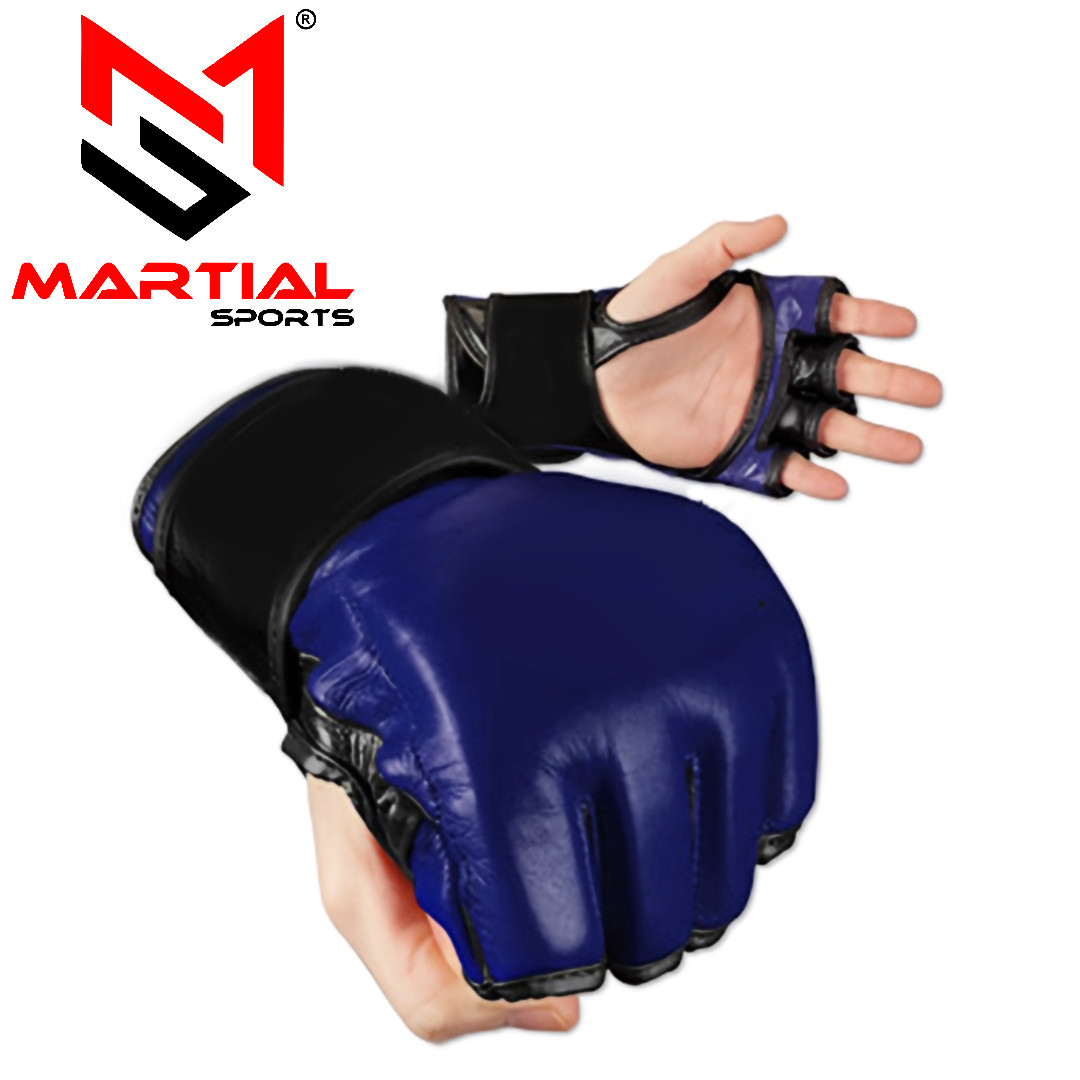 Martial Sports Ultimate MMA Combat Gloves for Grappling in Genuine Leather, Blue