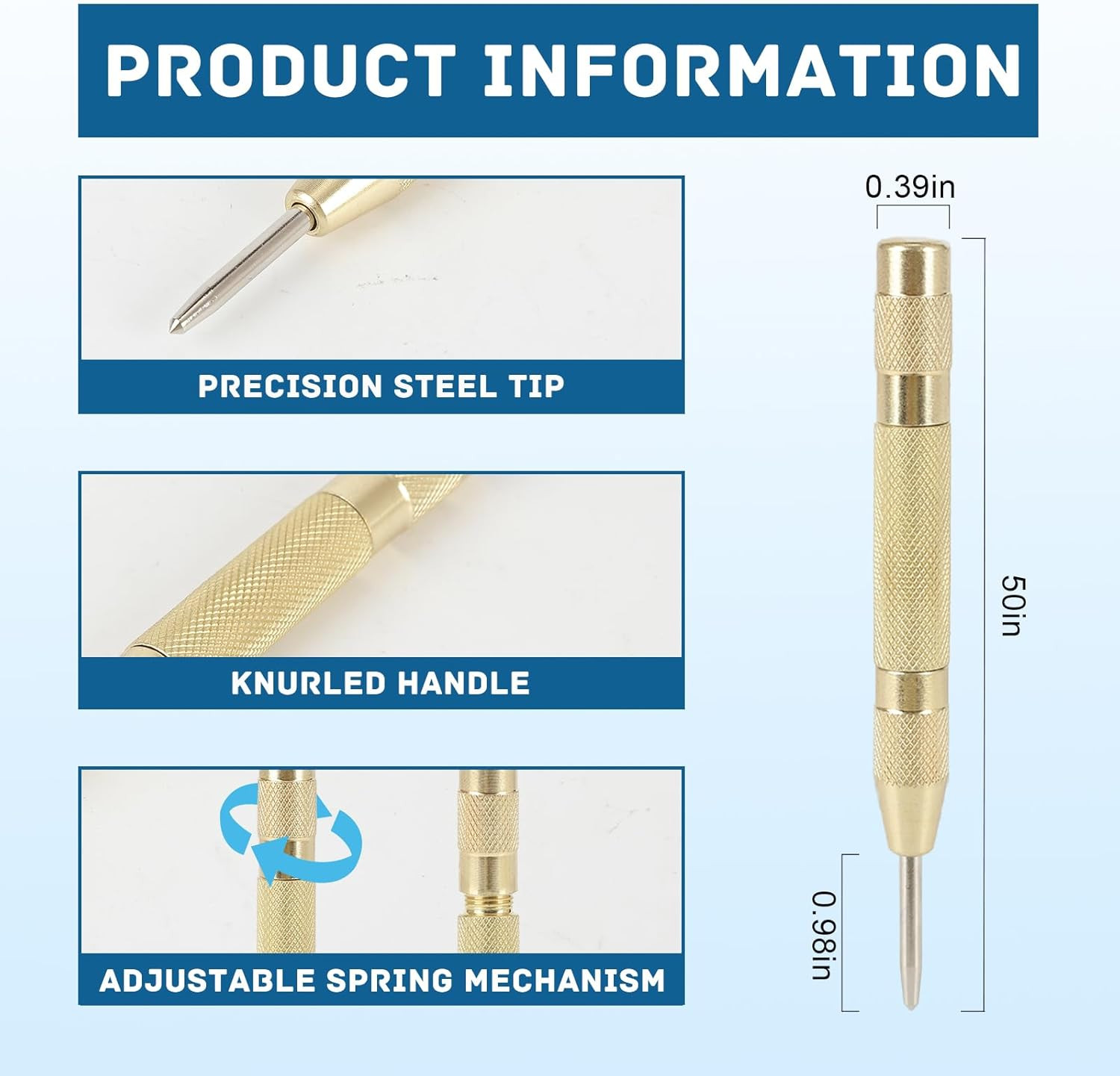 2PCS Automatic Center Punch 5" Spring Loaded with Extra Tips for Metal Wood