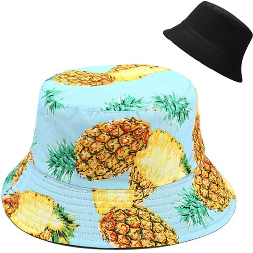 Bucket Hat Beach Sun Hat Fishing Hat for Women One Size Pineapple Light Blue
