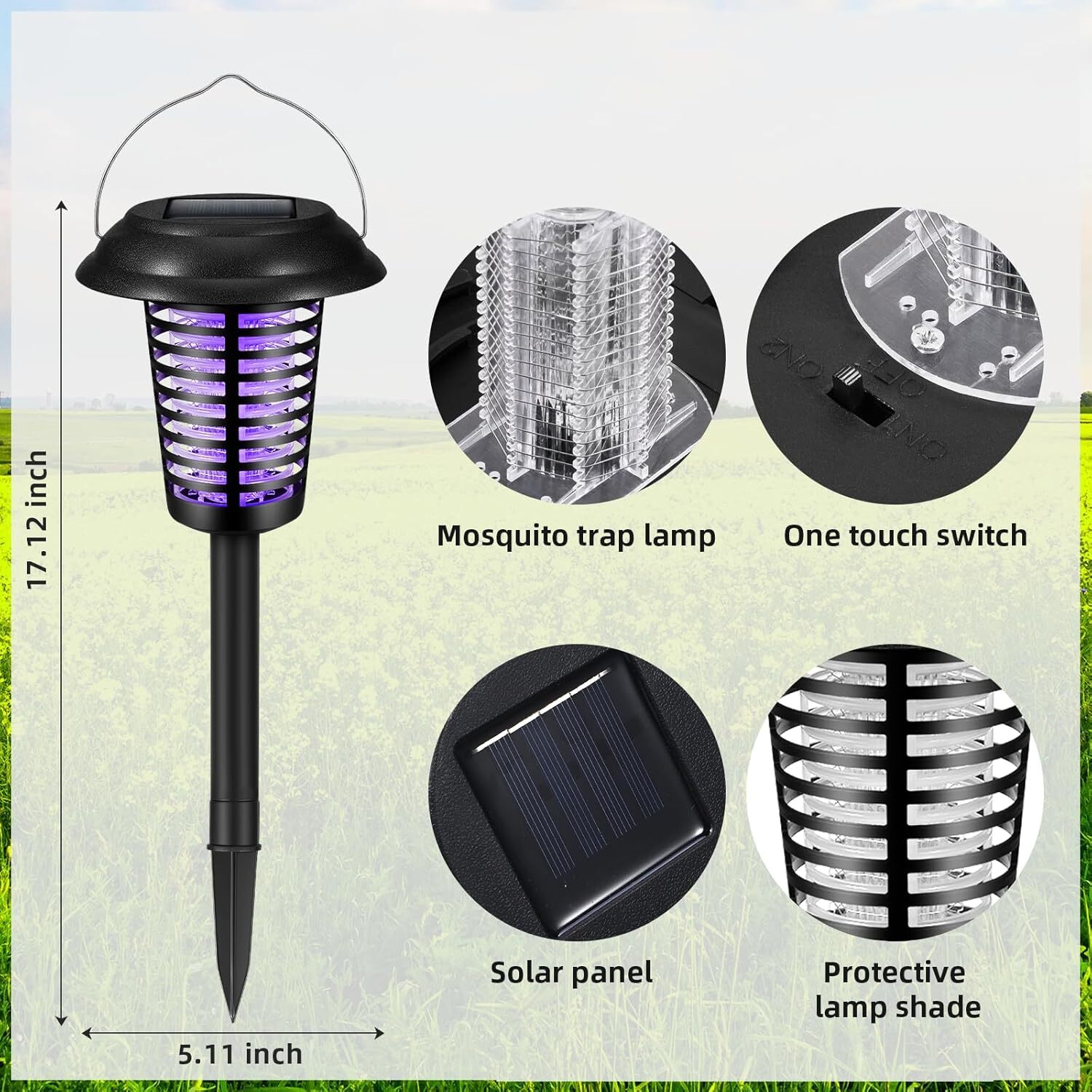 2 Pack Solar Bug Zapper - Solar Powered Mosquito Killer for Yard Garden