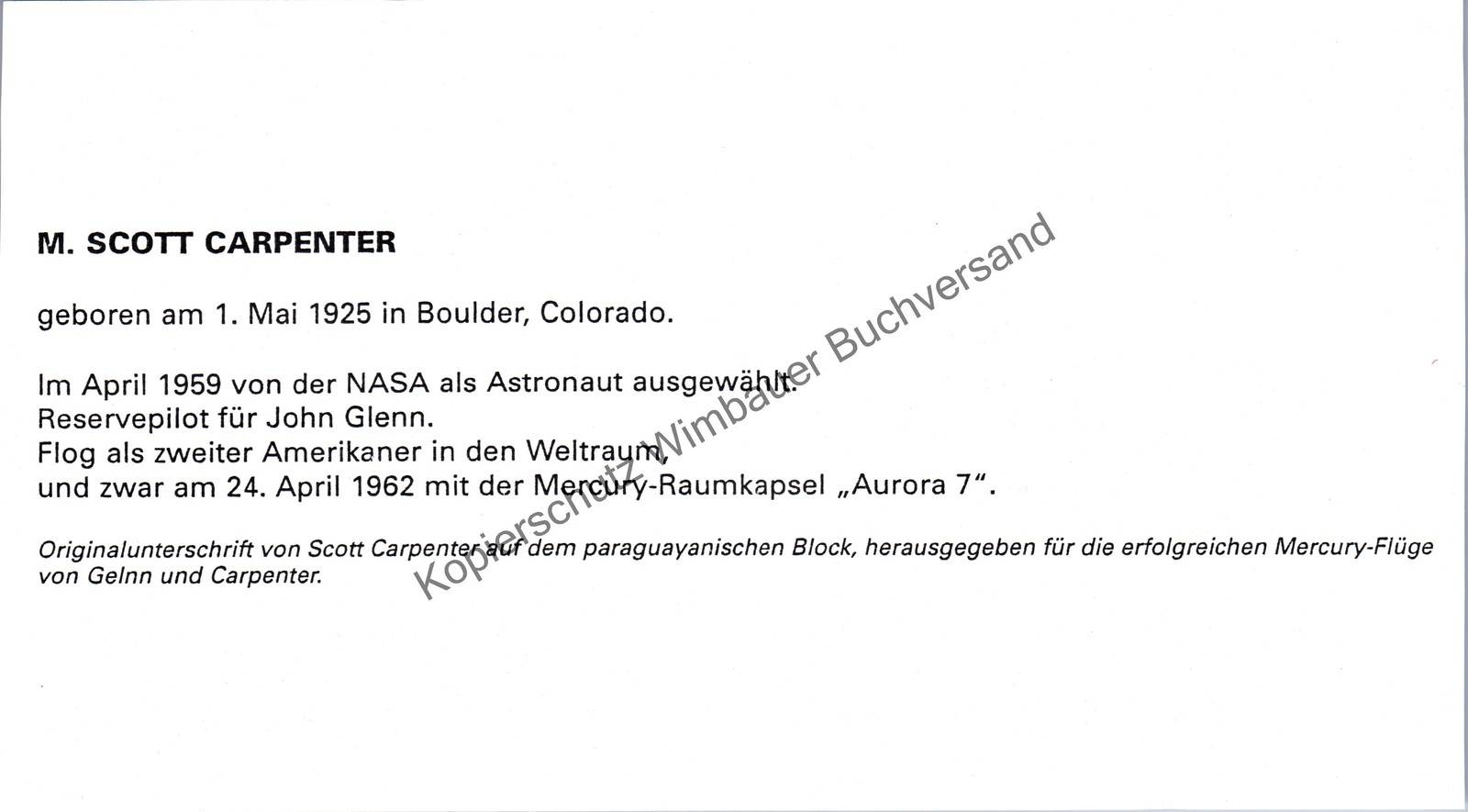 Original Autograph Scott Carpenter (1925-2013) Astronaut /// Autograph Signed