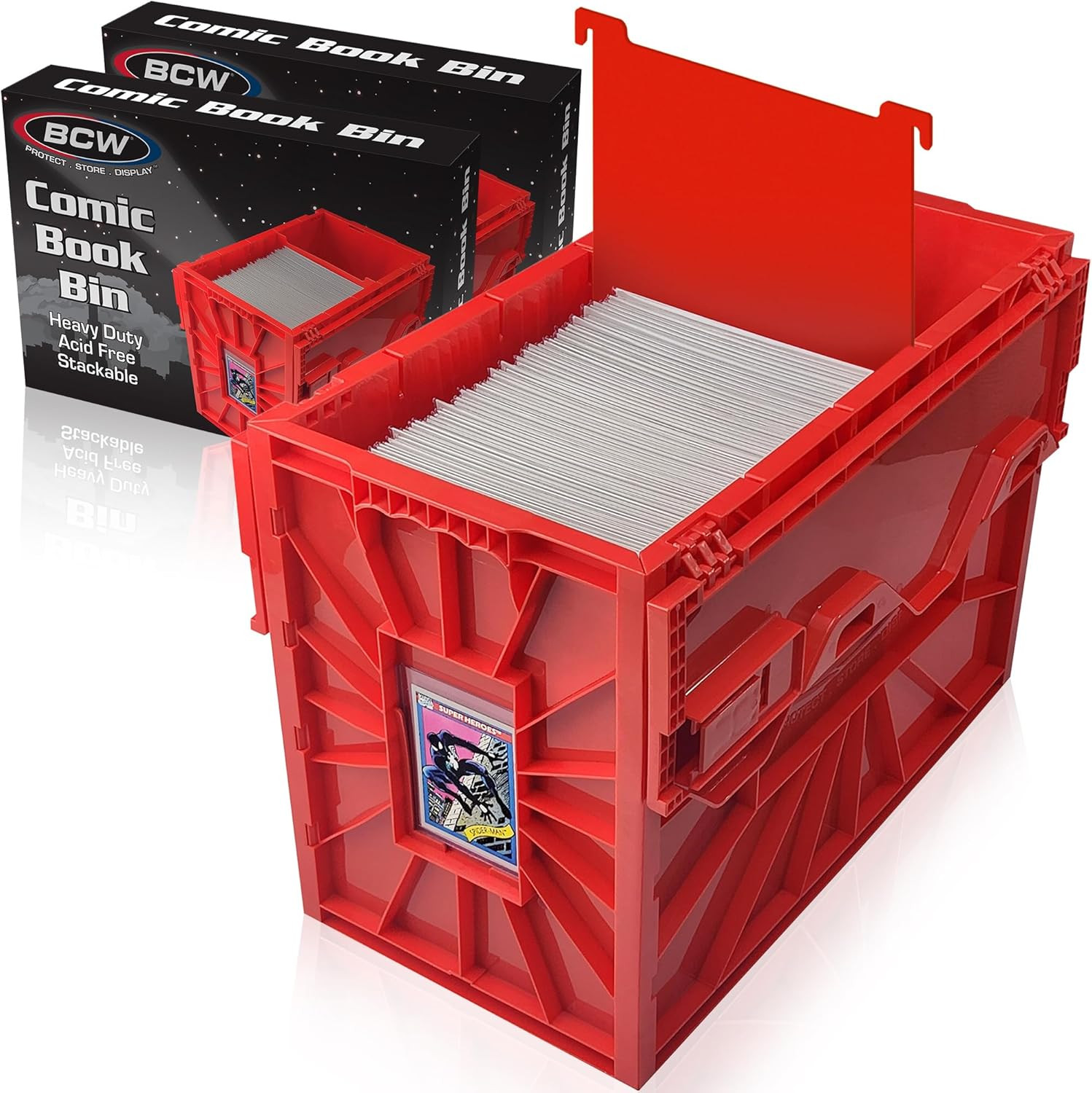 Red Comic Book Bin 2-Pack | Holds 150 Comics | Stackable & Acid-Free